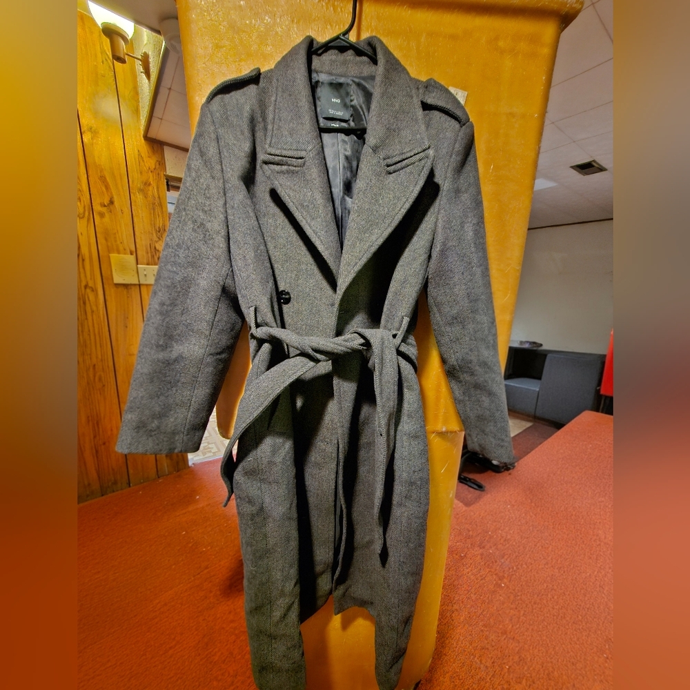 Mango Gray Belted Trench Coat XL